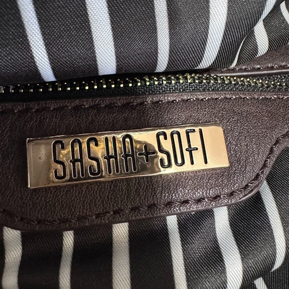 Sasha + Sofi Brown Faux Leather Satchel Crossbody Handbag Double Zip Tote Purse